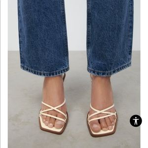 WHITE STRAPPY SQUARE TOE HEELS